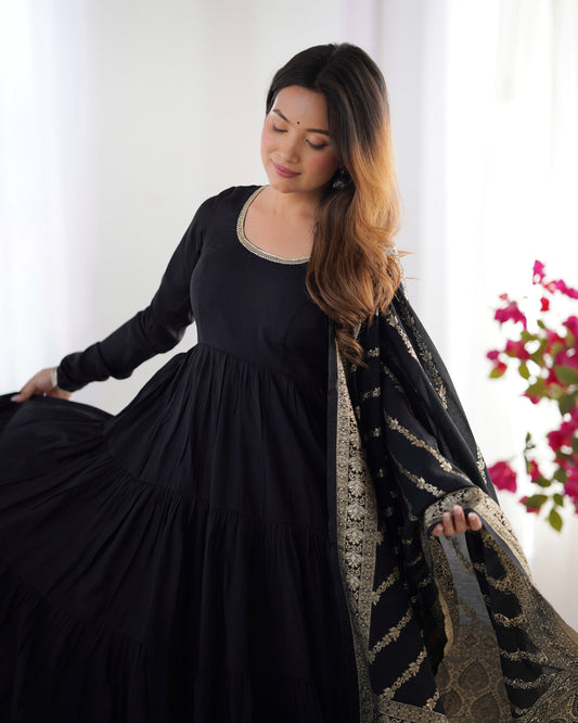 Black Chanderi Kurta Set