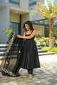 EMBELLISHED BLACK CHANDERI SUIT SET