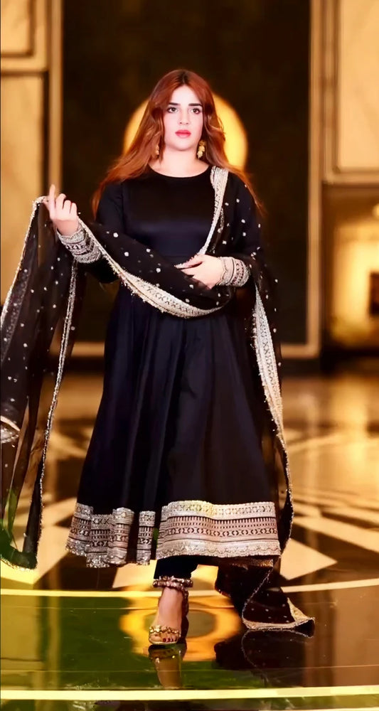 Black Havy Rayon Royal Elegant Anarkali Suit Set