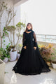 SOLID BLACK LONG FLAIR LESS BODER SET WITH DUPATTA-TD-114