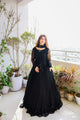SOLID BLACK LONG FLAIR LESS BODER SET WITH DUPATTA-TD-114