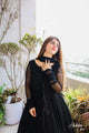 SOLID BLACK LONG FLAIR LESS BODER SET WITH DUPATTA-TD-114