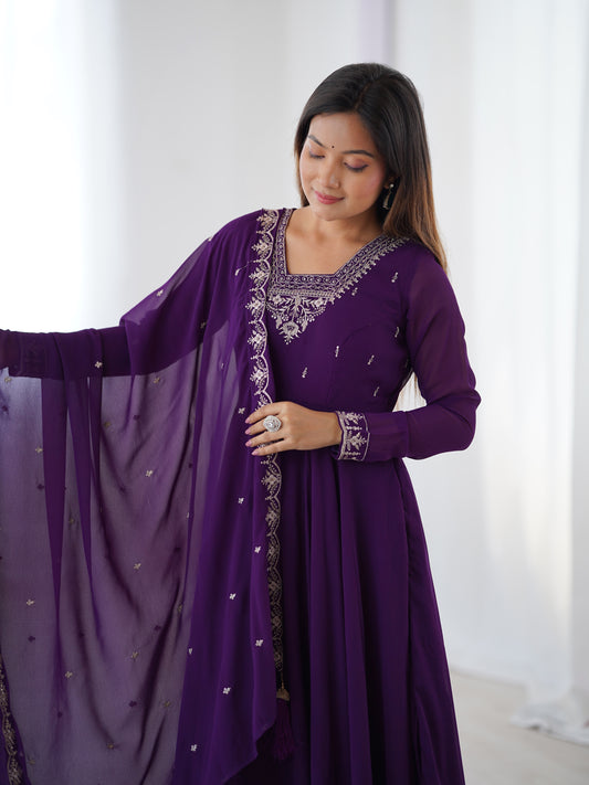 Purple Embroidery Kurta Set