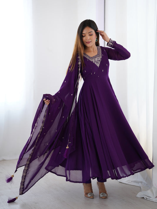 Purple Embroidery Kurta Set