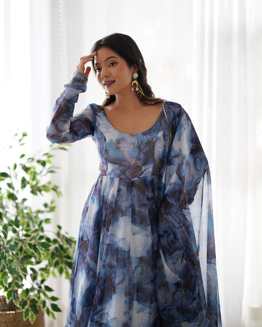 Navy Blue organza Kurta Set