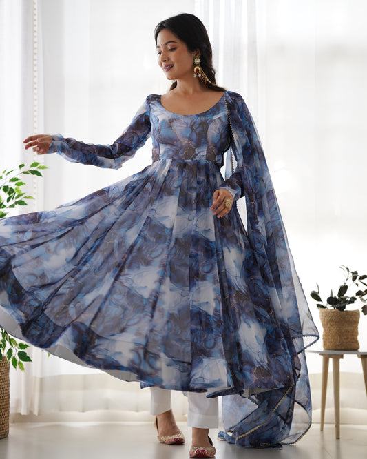 Navy Blue organza Kurta Set