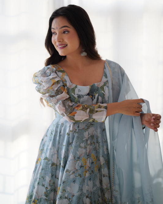 White Multi Organza Kurta Set