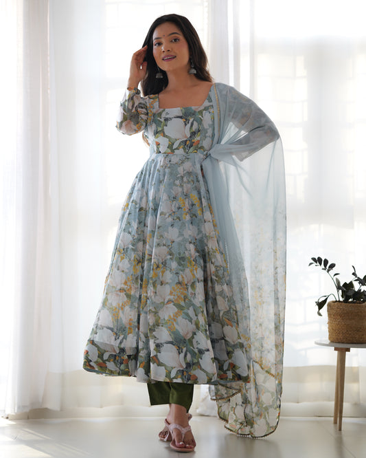 White Multi Organza Kurta Set