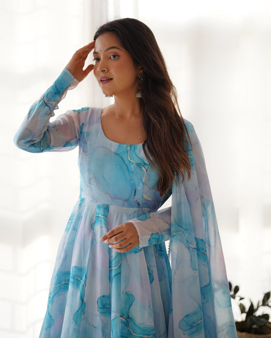 Sky Blue organza Kurta Set