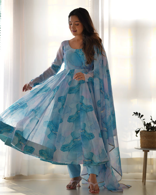 Sky Blue organza Kurta Set