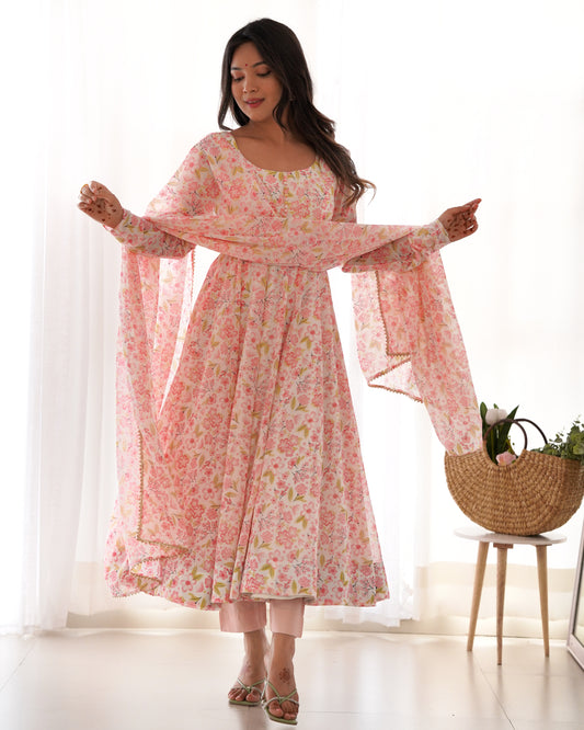 Pink Chiffon Kurta Set