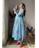 ANISKA SKY BLUE FLORAL PRINT ORGANZA SUIT SET