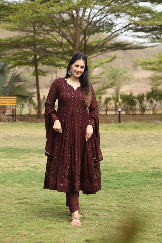 DERRY'S COFEE COLOURED ANARKALI SUIT SET