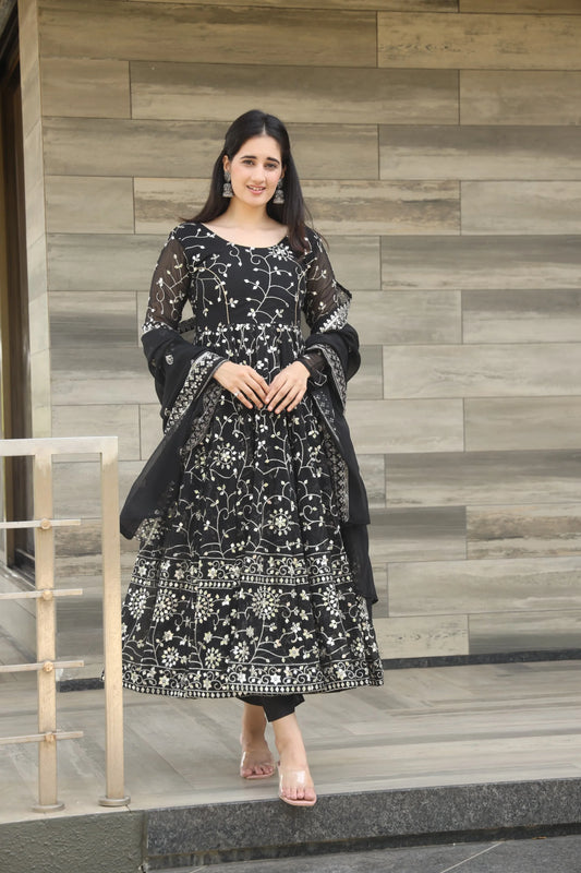 DAMINI'S BLACK COLOURED ANARKALI SUIT SET