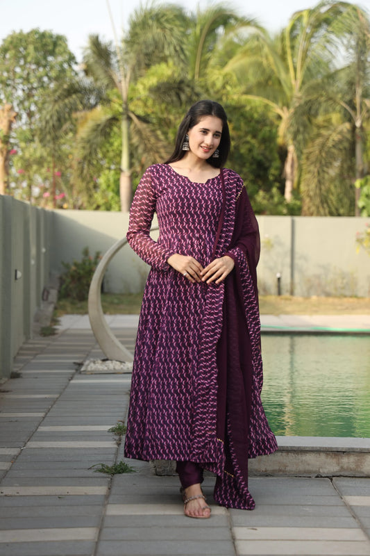 DHARANI'S WINE COLOURED ANARKALI SUIT SET