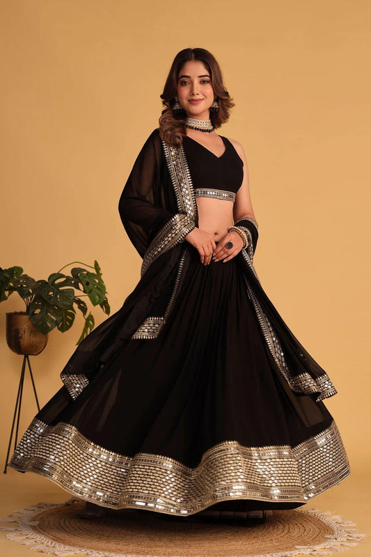 Black Colour & Sequence 7mm Work Embroidered Party Wear Lehenga choli