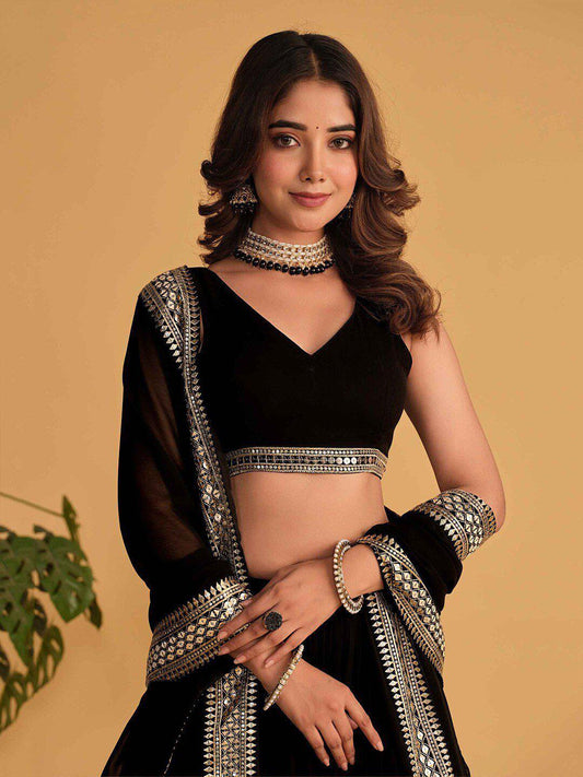 Black Colour & Sequence 7mm Work Embroidered Party Wear Lehenga choli