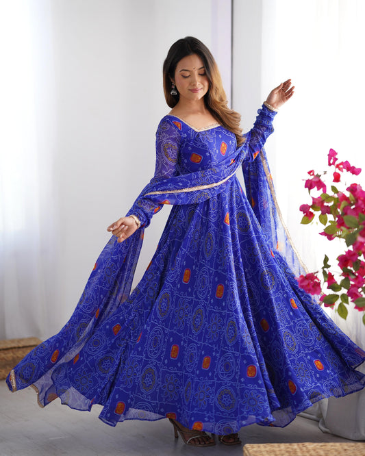 Royal Blue Bandhej Kurta Set