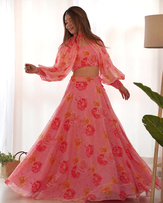 Baby Pink Floral Organza Choli