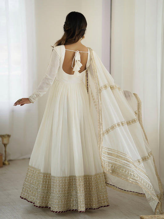 Noor White Colored Premium Anarkali Suit Set