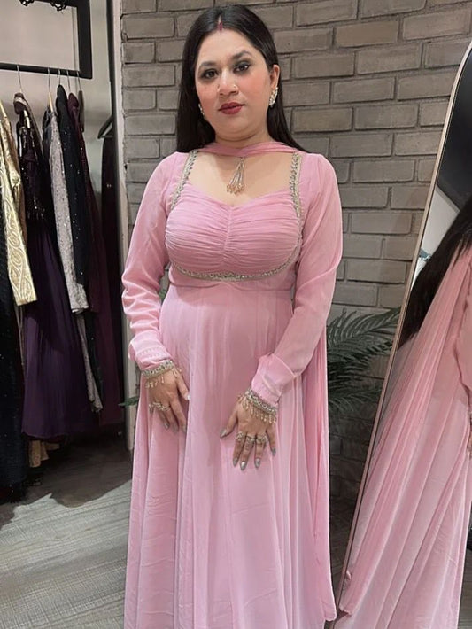 Baby Pink Georgette Anarkali Premium Suit Set