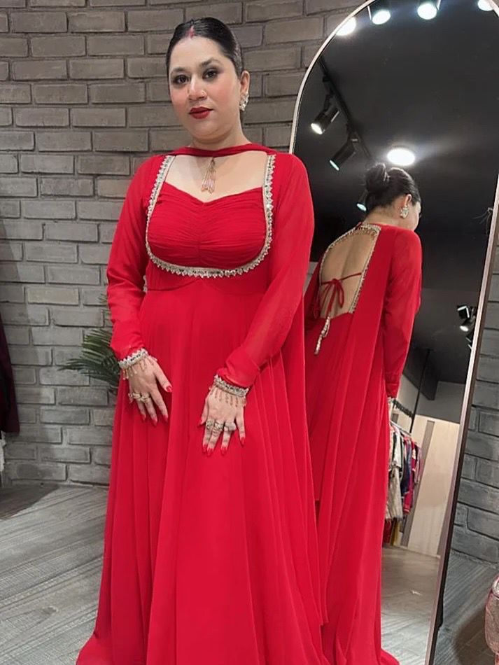 Red Karwa Chauth Anarkali Premium Suit Set