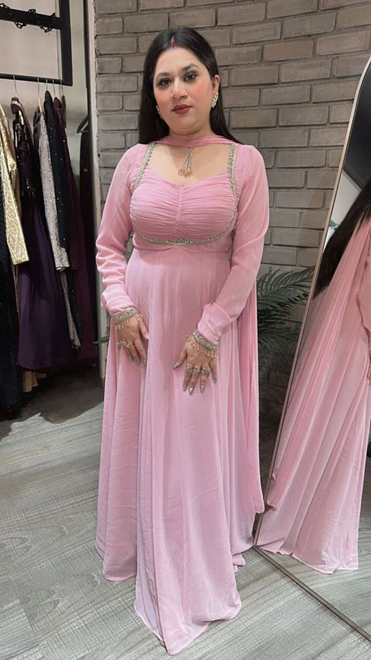 Baby Pink Georgette Anarkali Premium Suit Set