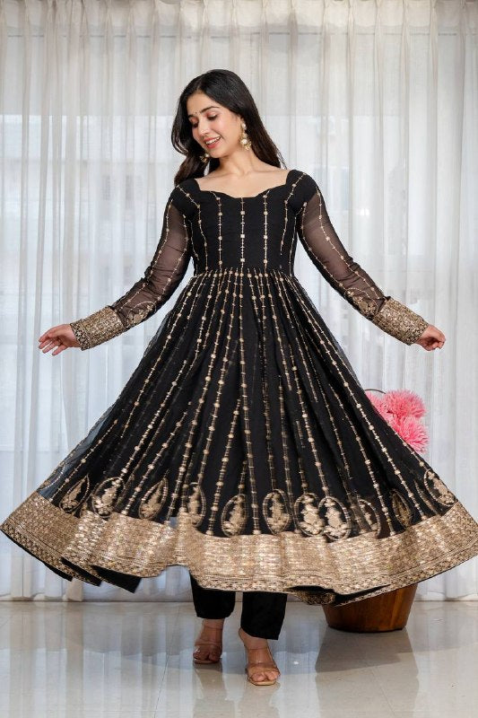 Niru'S Noir Black Elegance Anarkali Suit Set