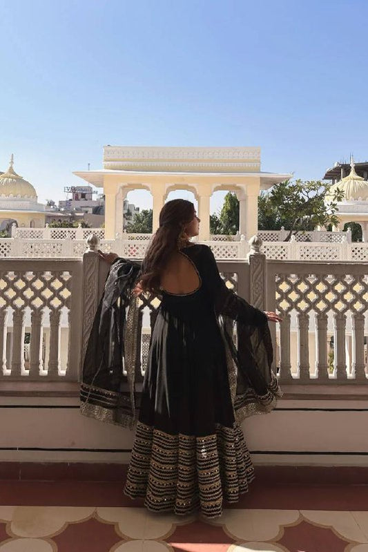Sanika Noor Black Color Embroidered Work Anarkali Suit Set 6104