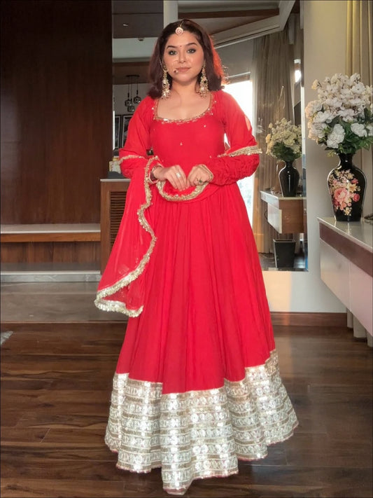 Pnihari Red Special Anarkali Suit Set