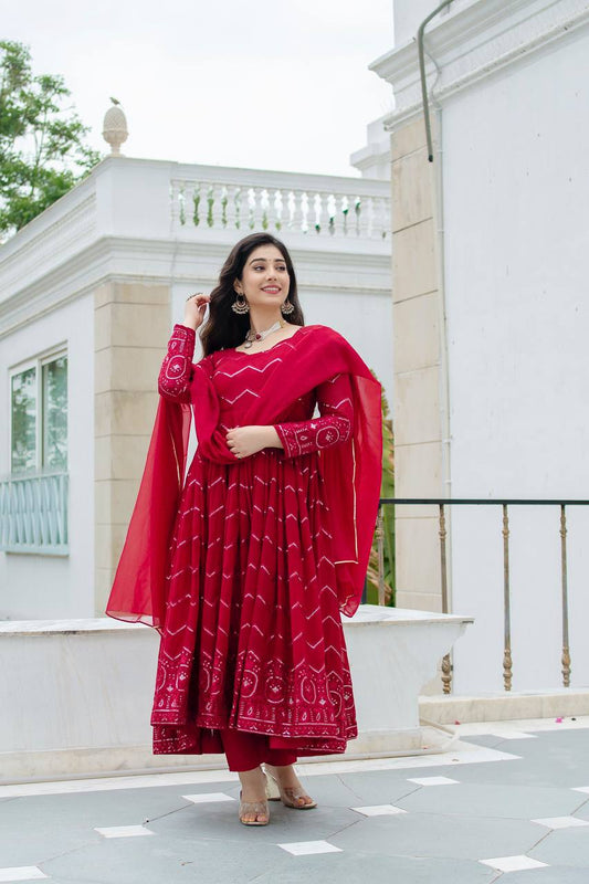 BUFANI MAROON EMBROIDERED GEORGETTE SUIT SET