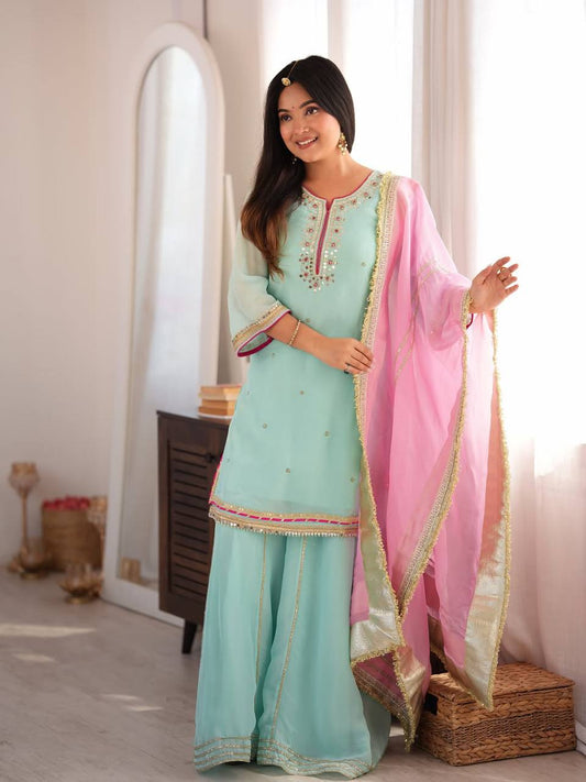 Kaumya Neon Elegant Sharara Suit Set 6061 sky