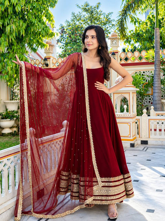 Designer Anarkali Suit is luxury clothing Considered to be high quality Made by Thread-Sequins Embroidery. This is Made for Desirable Women's who deserve it