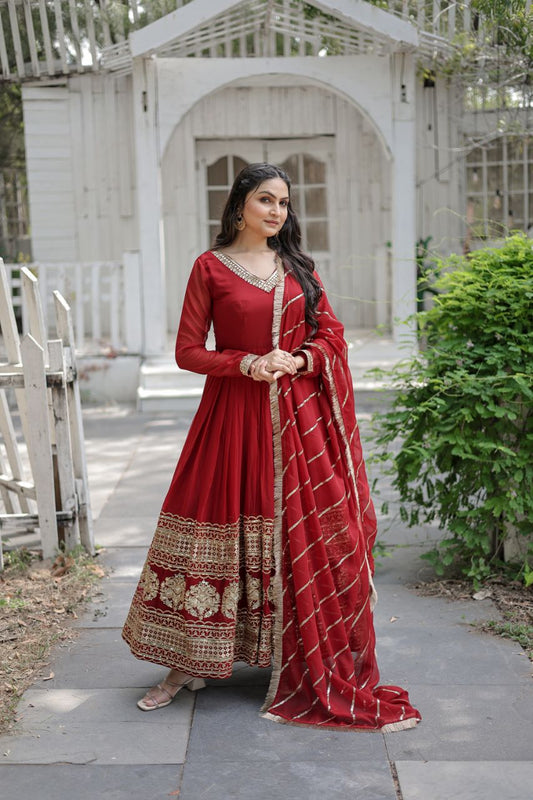 LImika's  Maroon Premium Quality Anarkali Suit Set