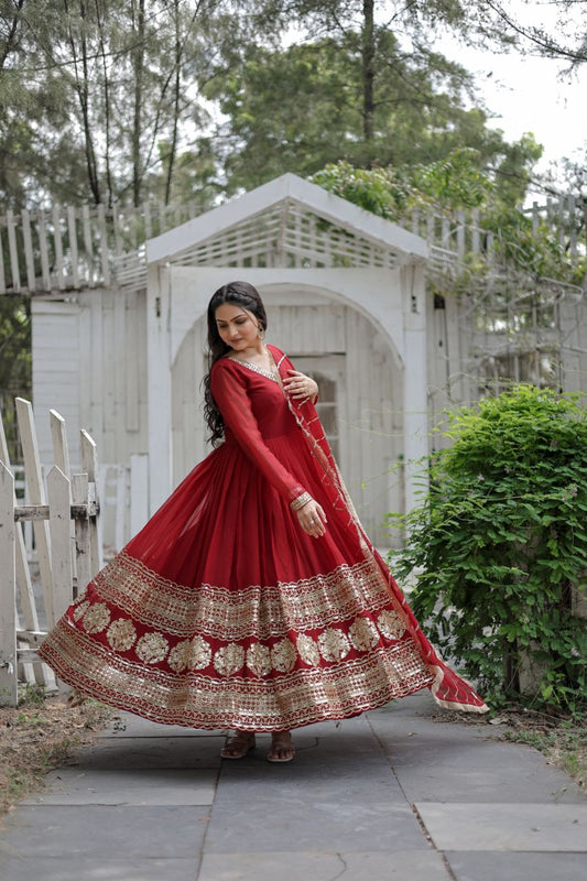 LImika's  Maroon Premium Quality Anarkali Suit Set