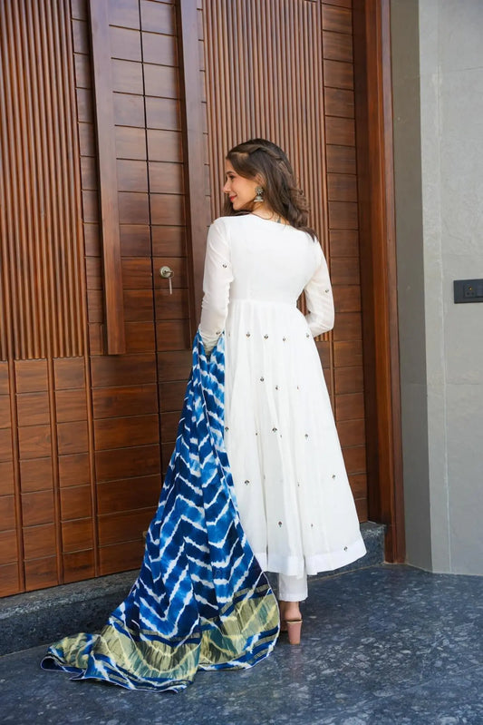 BUFANI WHITE ROMAN SUIT SETCOLOR ANARKALI SUIT SET