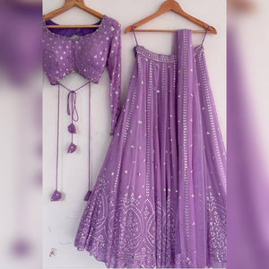 Light Purple Colour Embroidered Attractive Faux Georgette Lehenga choli
