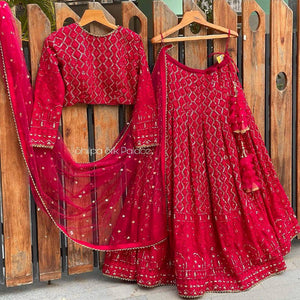 RED Colour Embroidered Attractive Party Wear Silk Lehenga choli DC 163 RED