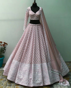 Light Pink Embroidered Attractive Party Wear faux georgette Lehenga choli LC218