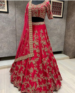 Red Colored Partywear Designer Embroidered Malay Satin Lehenga Choli LC 321