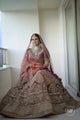 Pink Colored Bridal Malay satin Lehenga Choli With Hand and Embroidery Work HLC 11