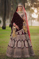 Maroon Colored Bridal Velvet material Lehenga Choli With Embroidery Work HLC 01
