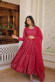 BUFANI 2 COLOUR RANI & WINE  EMBROIDERED GEORGETTE ANARKALI FULLY STITCHED SUIT SET -TD 124-