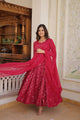 BUFANI 2 COLOUR RANI & WINE  EMBROIDERED GEORGETTE ANARKALI FULLY STITCHED SUIT SET -TD 124-