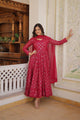 BUFANI 2 COLOUR RANI & WINE  EMBROIDERED GEORGETTE ANARKALI FULLY STITCHED SUIT SET -TD 124-