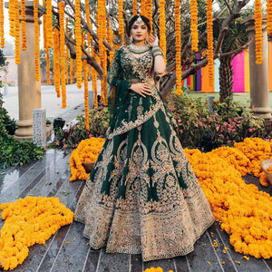 Dusty dark green Colour Embroidered Attractive Party Wear Silk Lehenga choli LC-503
